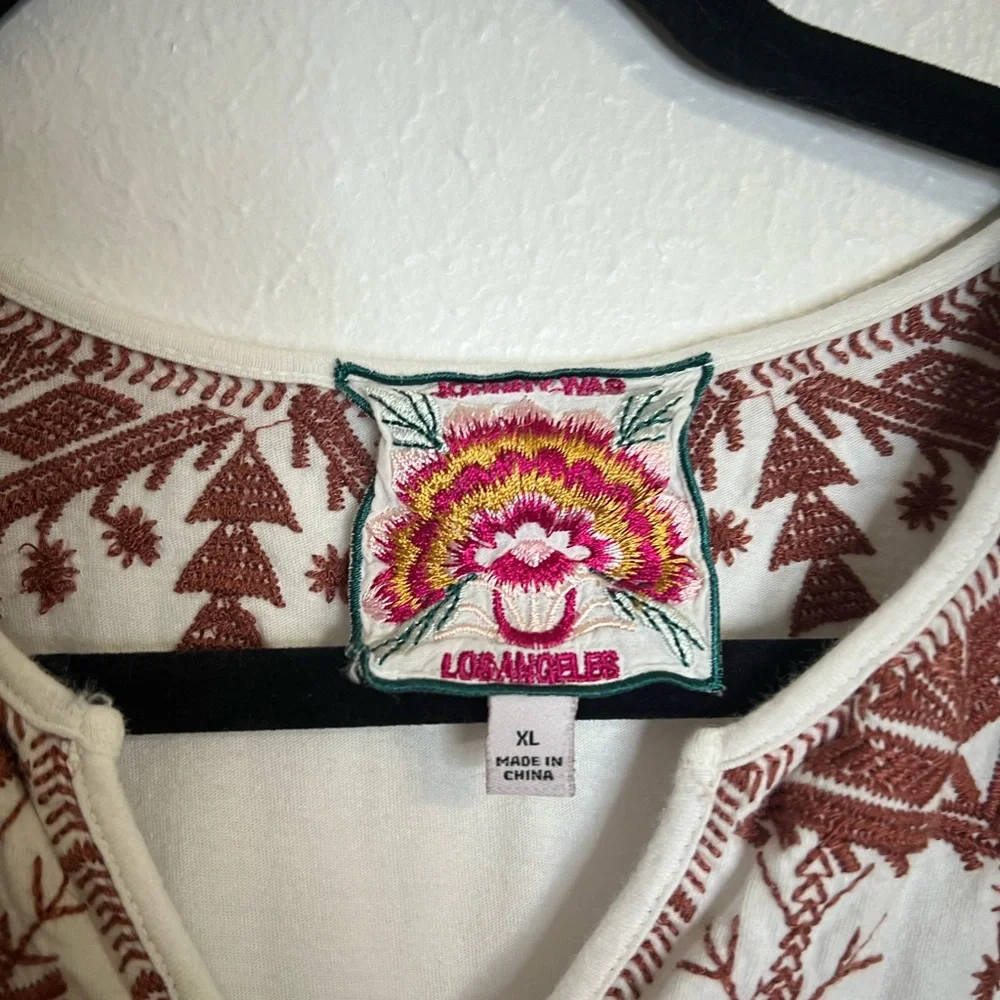 Johnny Was Cream and Brown Embroidered Blouse - Picture 2 of 4